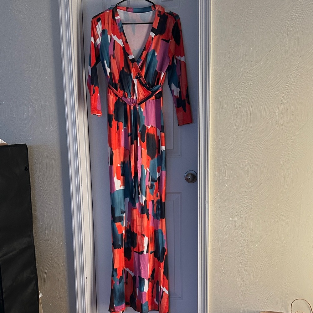 Multicolor Abstract Print Maxi Dress